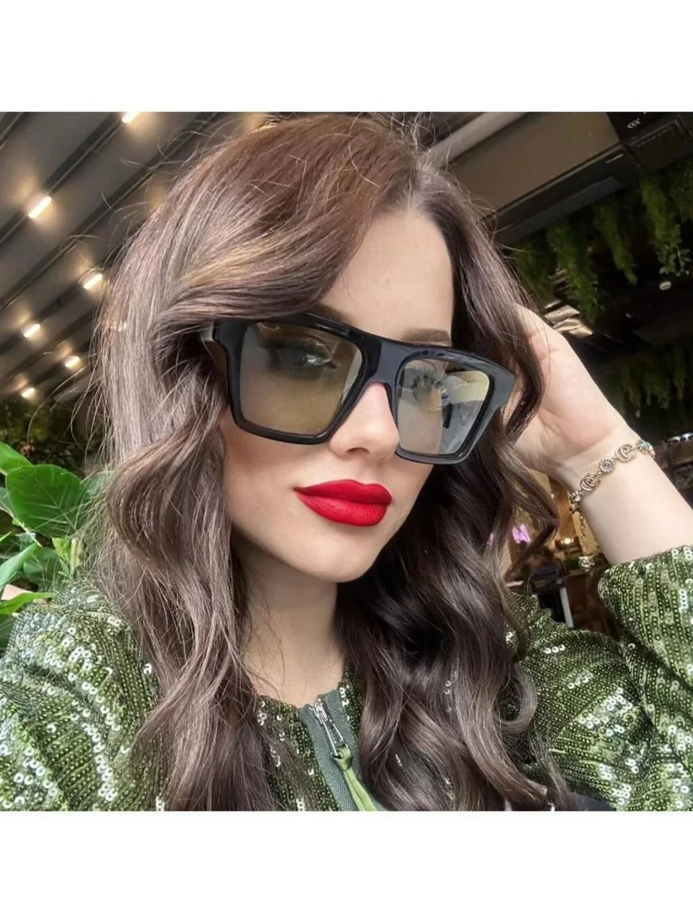 Gucci GG0962S 014 Sunglasses Purple Square Frame, Green Lenses